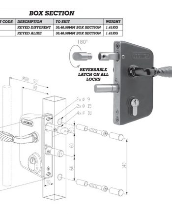 Locinox Lock To Fit 30mm 40mm and 50mm Box Section Keyed Alike 46/20b-0